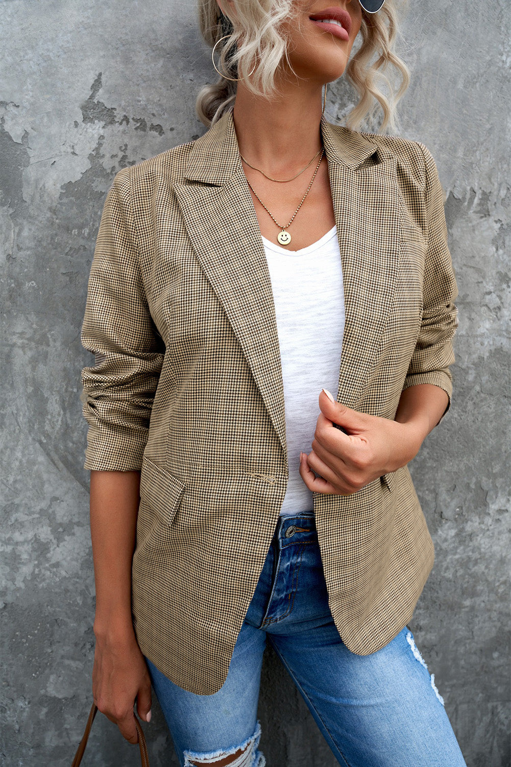 Atreoo – Plaid Lapel Collar Button Cuff Blazer