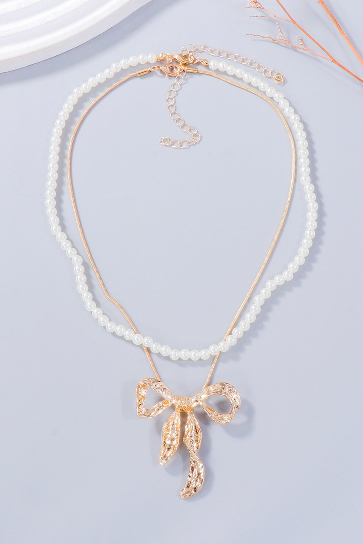 Atreoo – Synthetic Pearl Necklace, Bow Necklace and Bow Earrings Jewelry Set