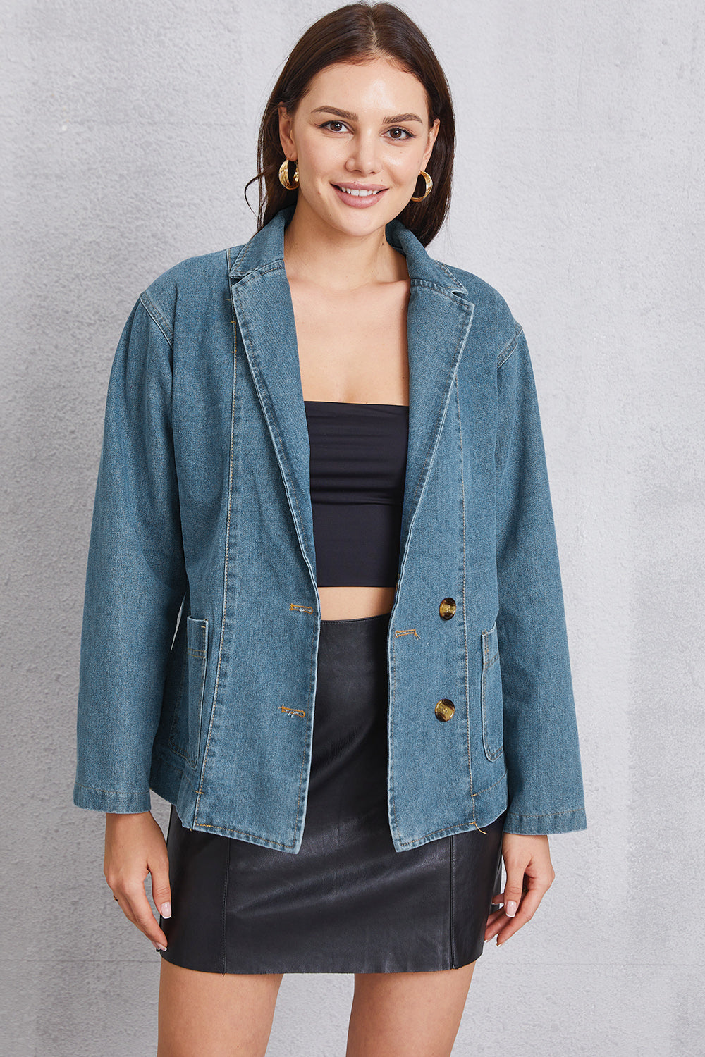 Atreoo – Pocketed Button Up Denim Jacket