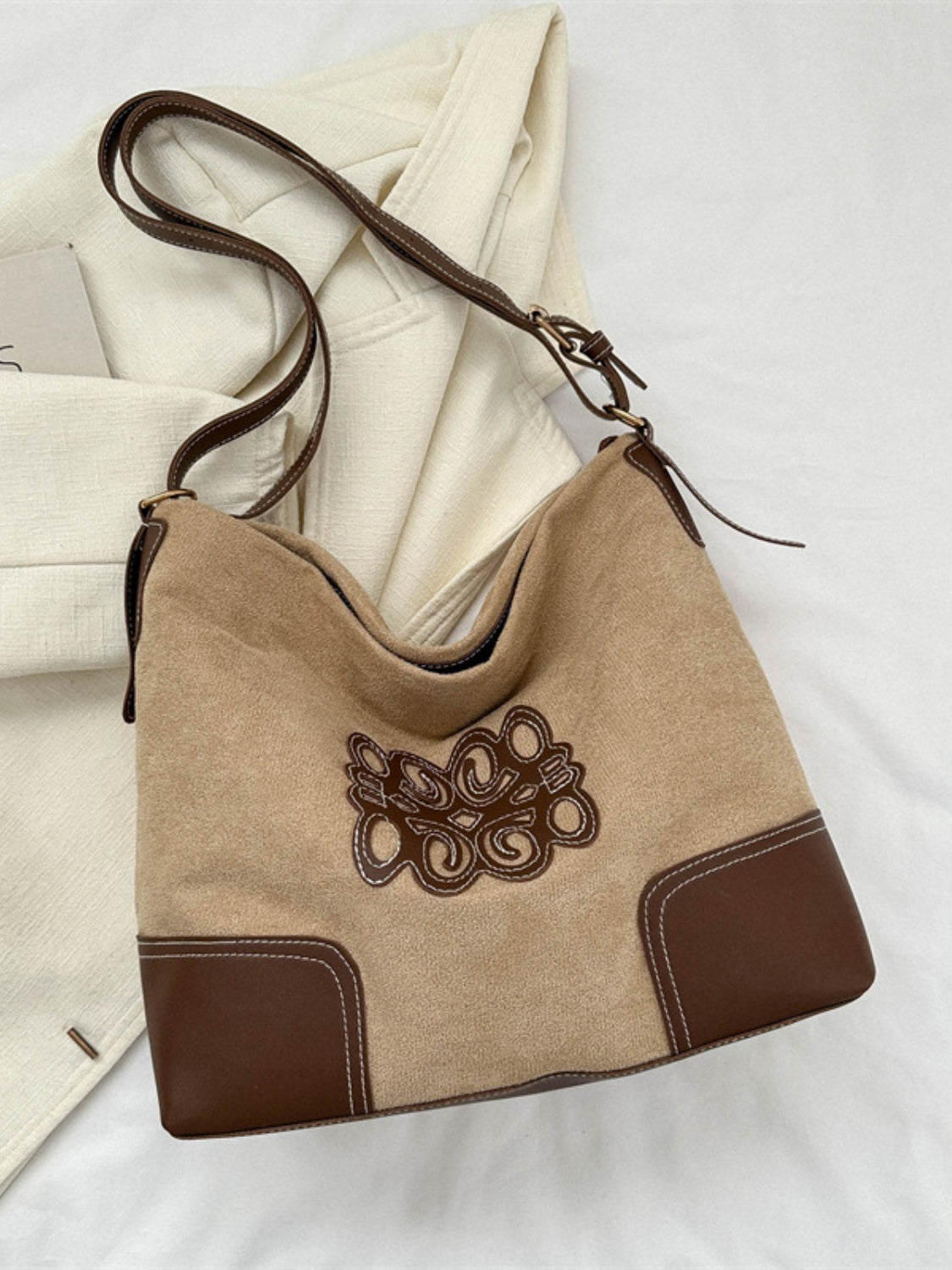 Atreoo – Suede Patch Adjustable Strap Tote Bag