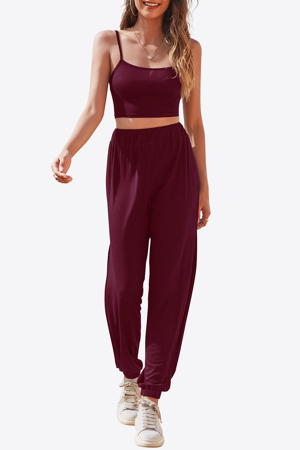 Atreoo – Cropped Cami and Side Split Joggers Set