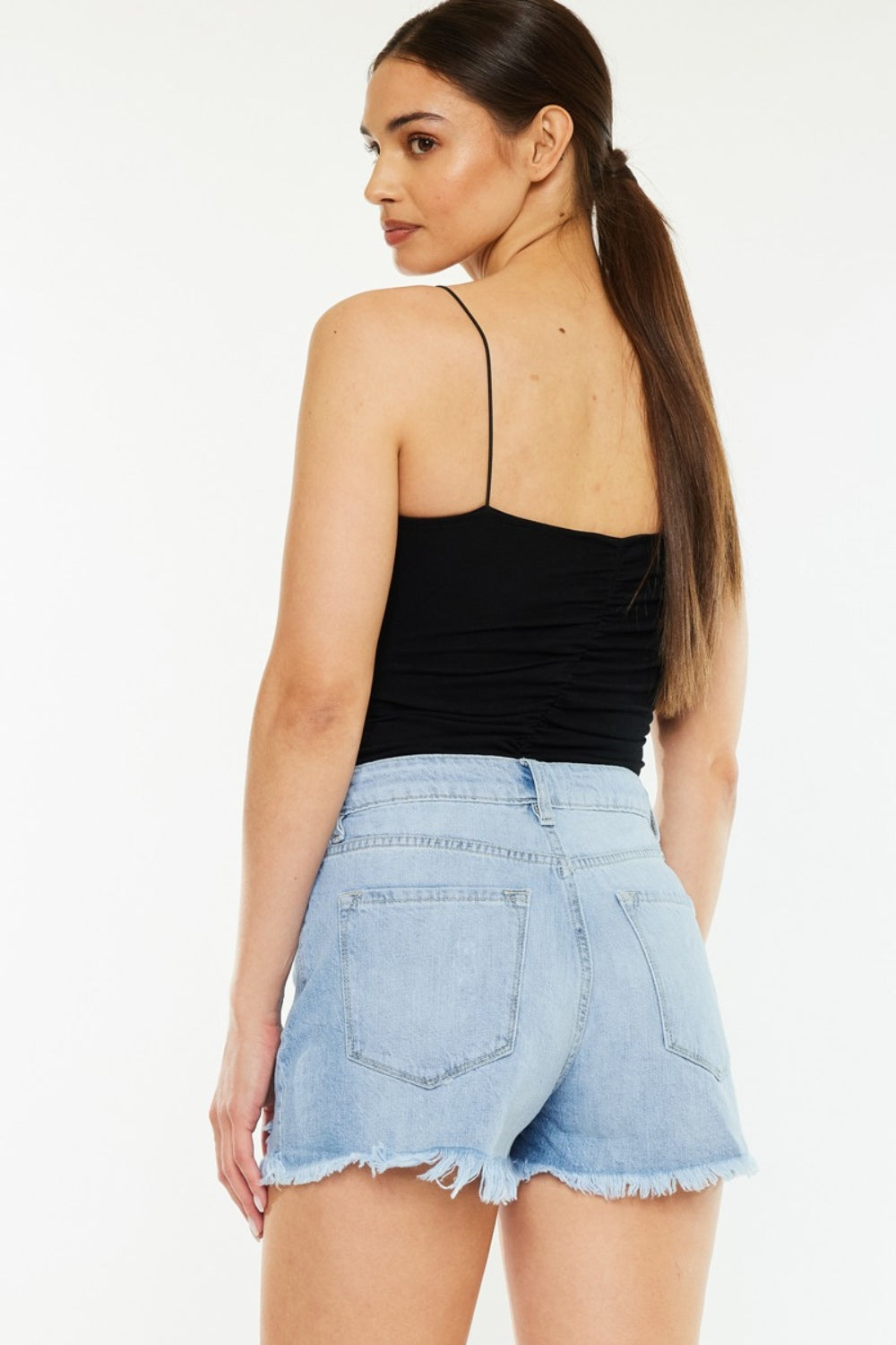 Kancan Raw Hem Distressed High Waist Denim Shorts - Atreoo.com