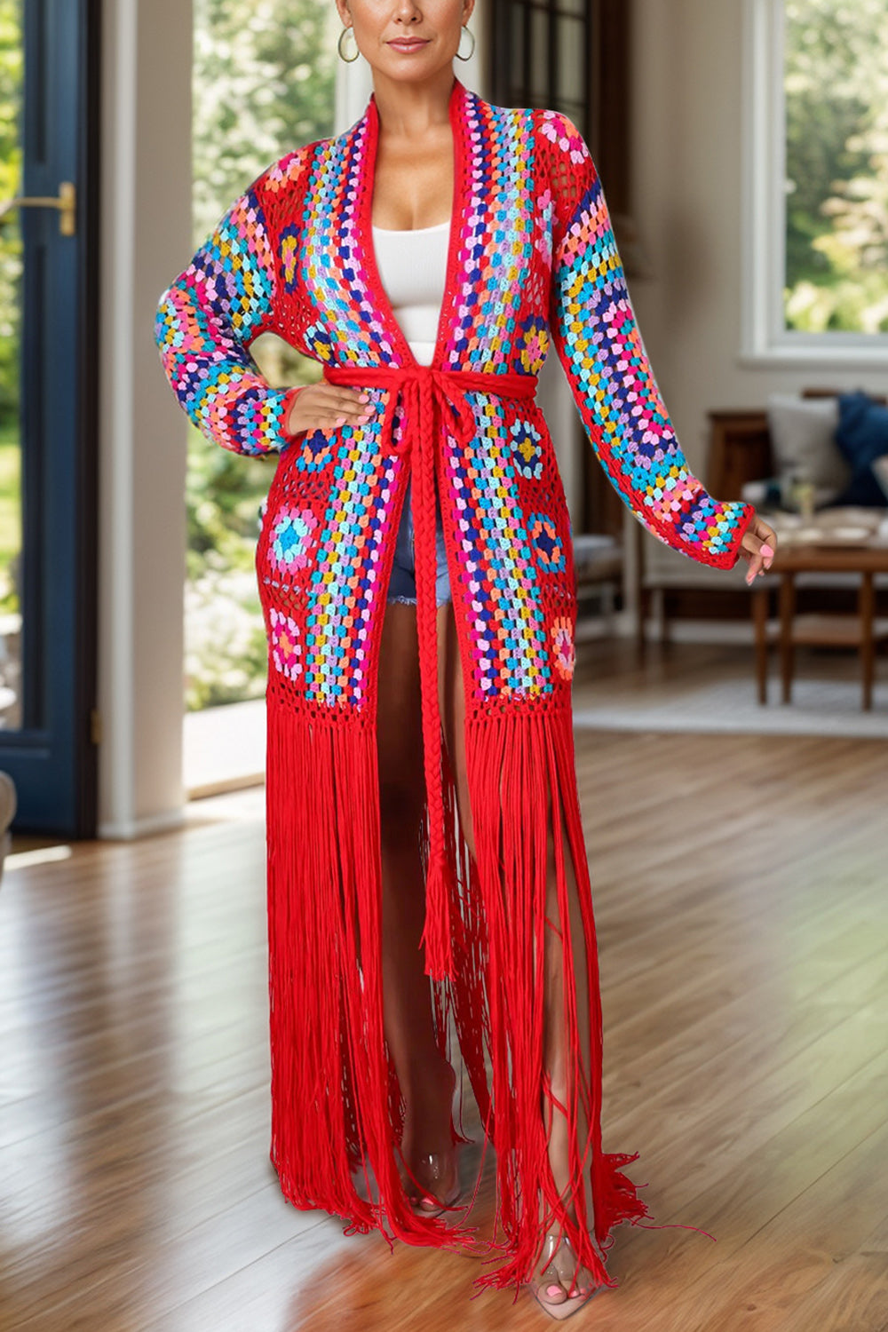 Atreoo – Fringe Tied Long Sleeve Cardigan