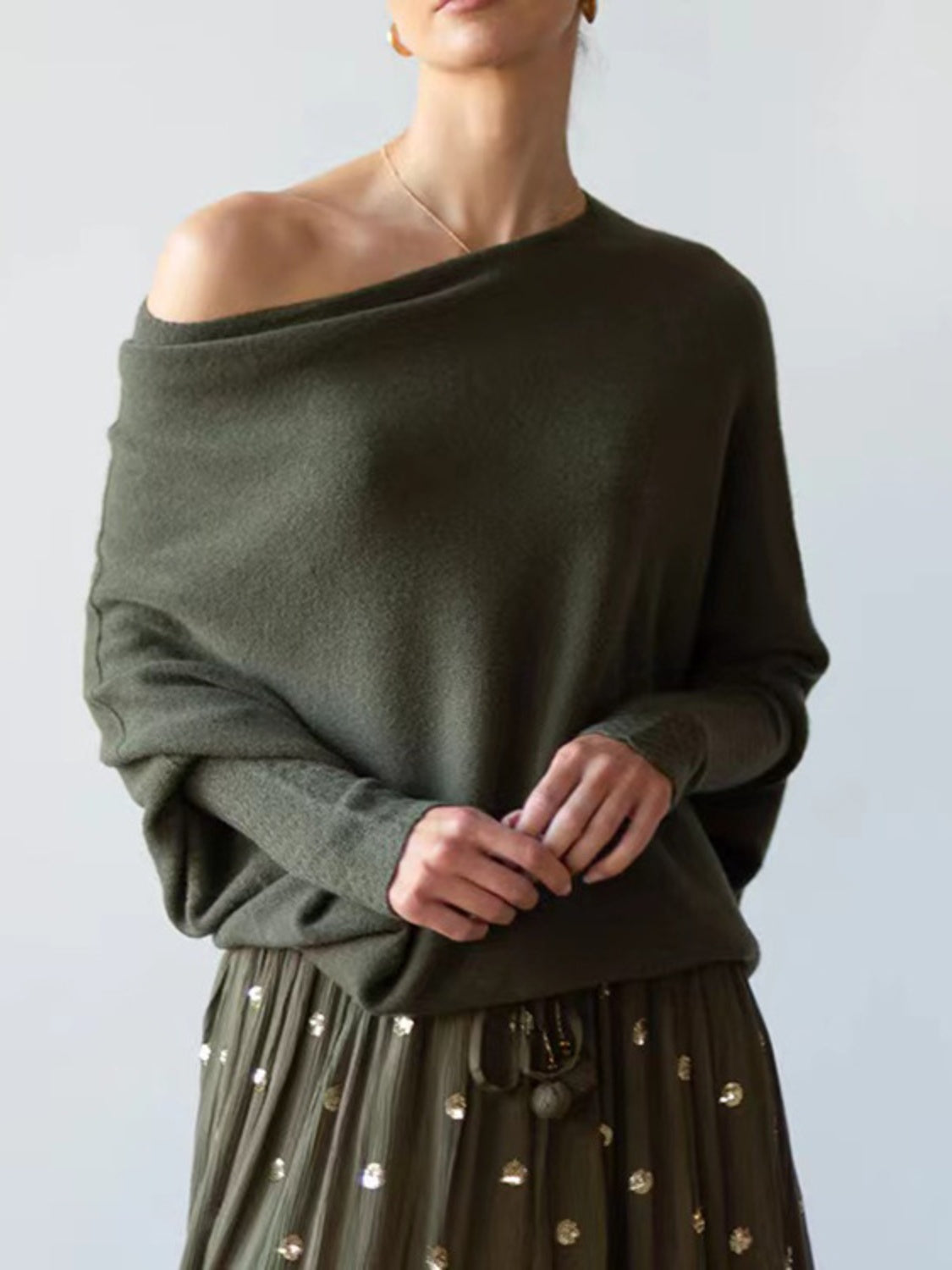 Atreoo – Full Size Boat Neck Batwing Sleeve Knit Top