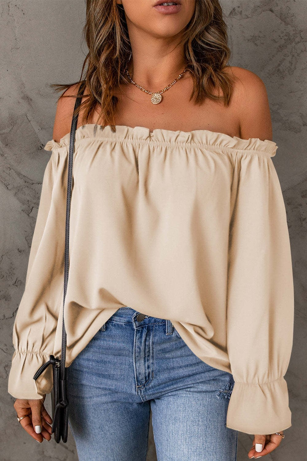 Atreoo – Frill Off-Shoulder Flounce Sleeve Blouse