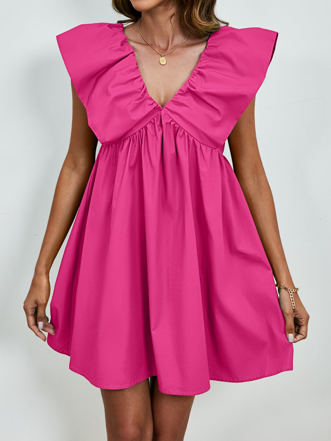 Atreoo – V-Neck Cap Sleeve Mini Dress