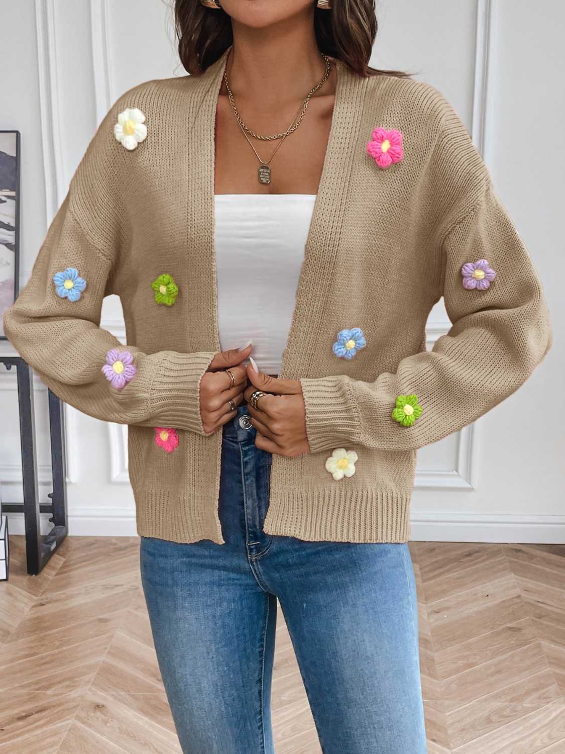 Atreoo – Floral Long Sleeve Open Front Cardigan