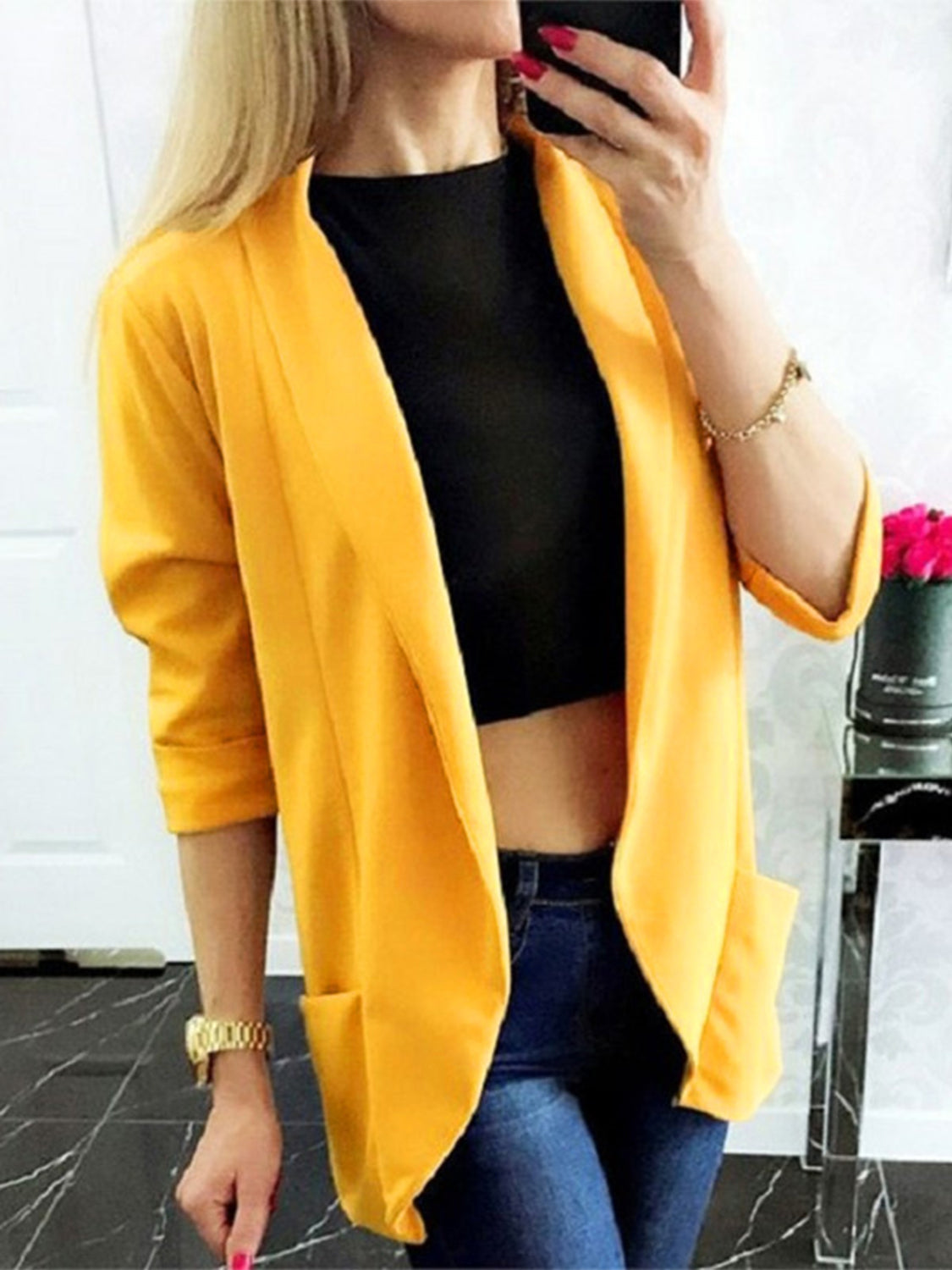 Atreoo – Collared Neck Long Sleeve Blazer