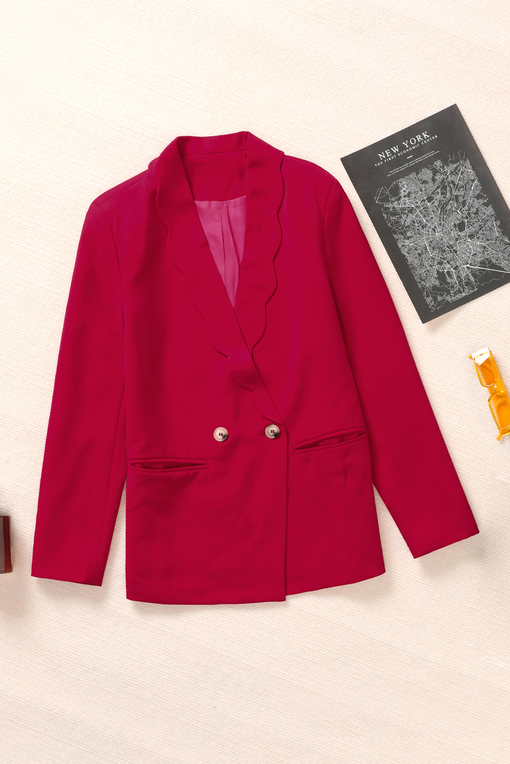 Atreoo – Double-Breasted Scalloped Shawl Collar Blazer