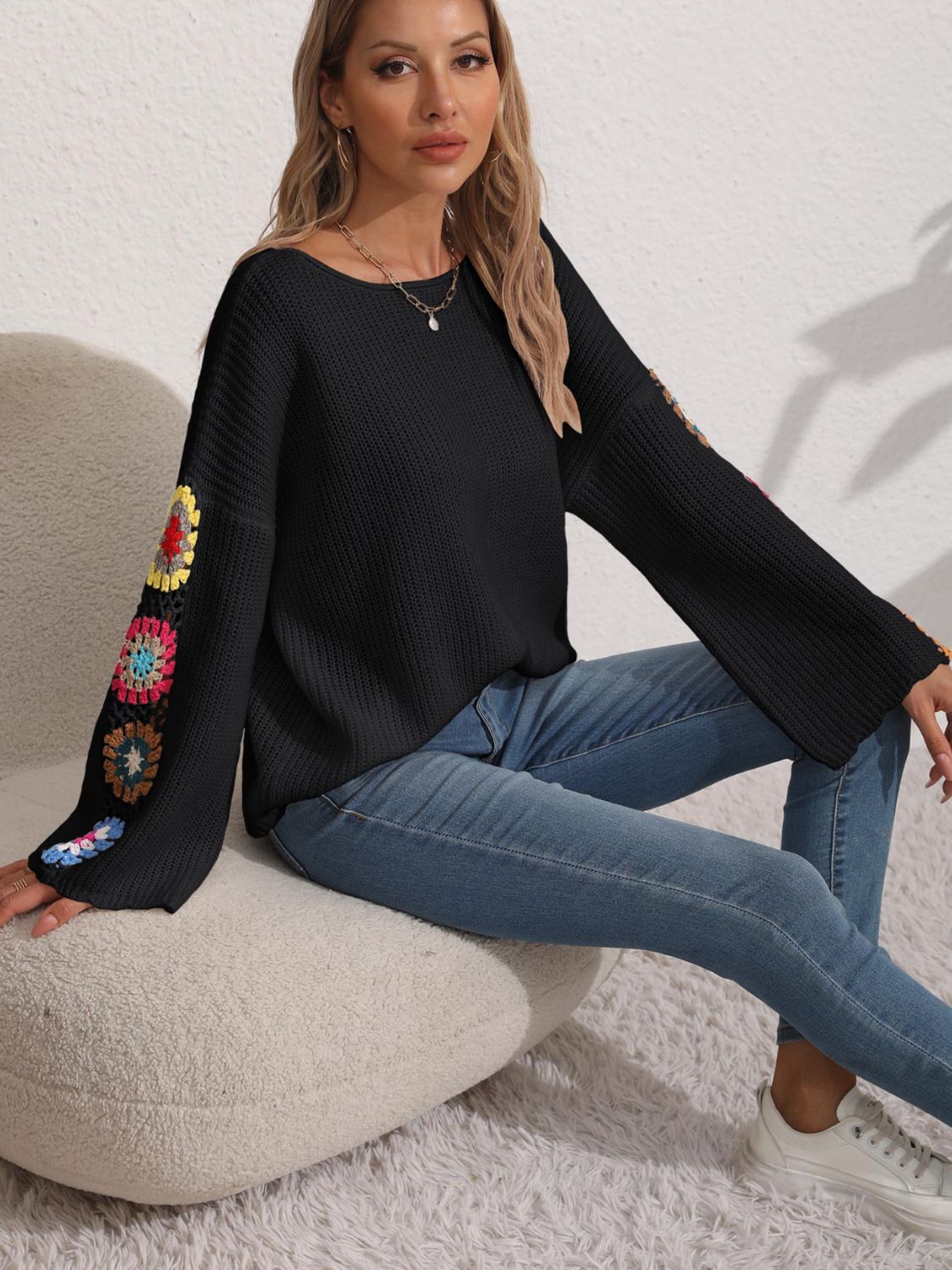 Atreoo – Crochet Flower Long Sleeve Sweater