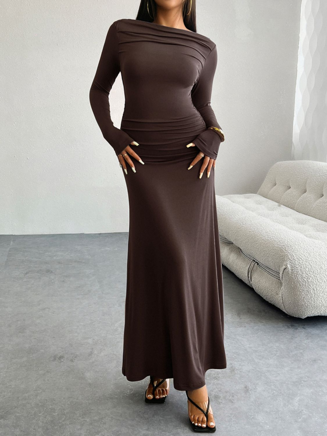 Atreoo – Devine Ruched Long Sleeve Maxi Dress